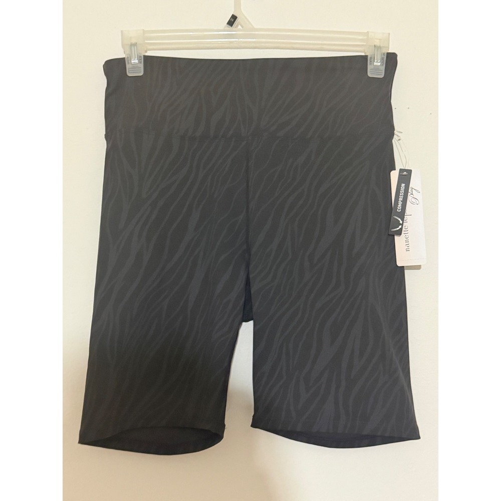 Nanette Lepore Play Black Zebra Compression Biker Shorts 894XAL144 Large NWT